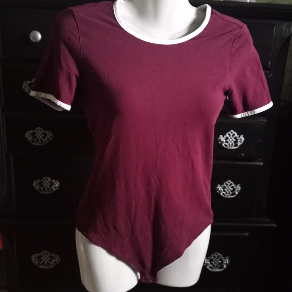 Forever 21 Burgundy Short Sleeve Bodysuit